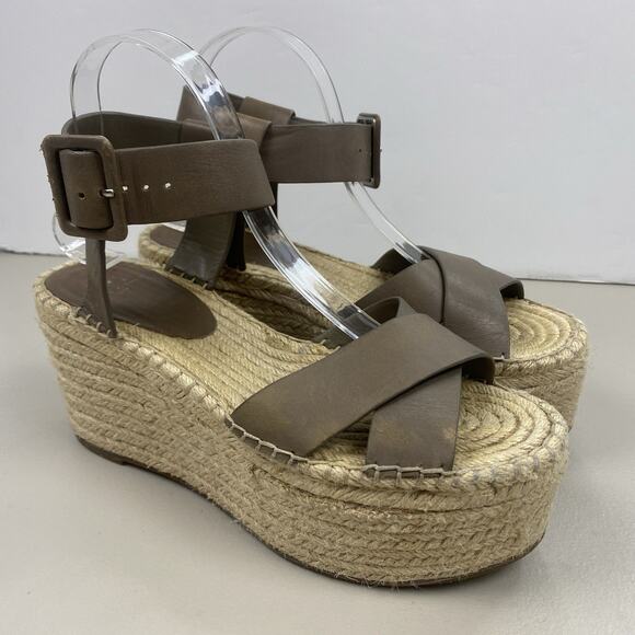 Marc Fisher Sandals 9 Platform Espadrille Brown Leather Ankle Strap Boho Randall - Picture 1 of 12